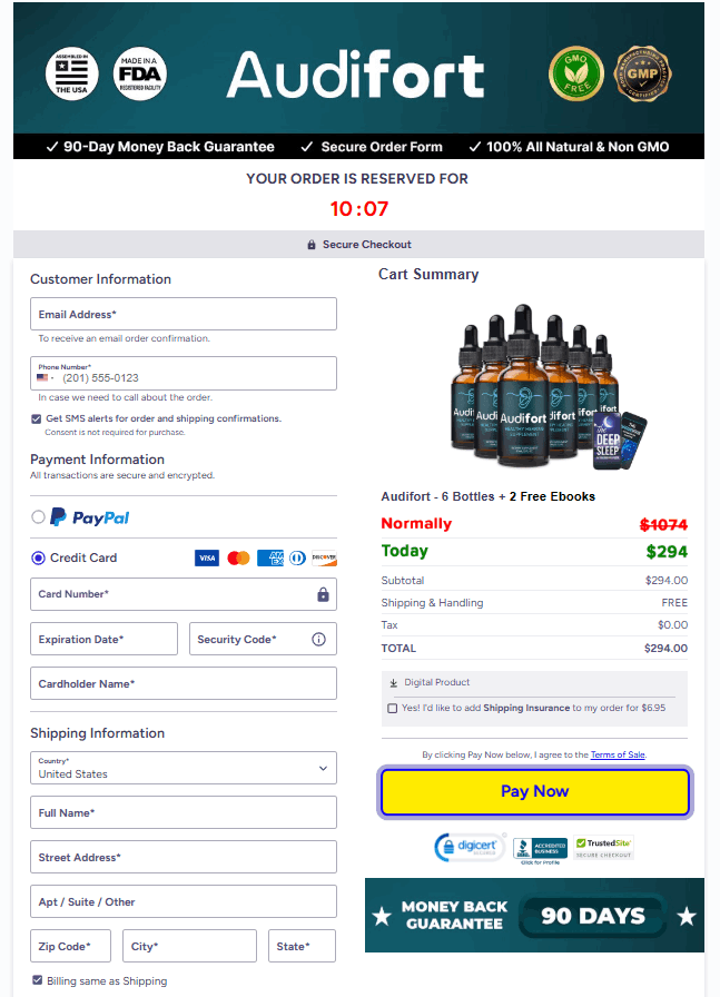 Audifort purchase page with pricing and offers